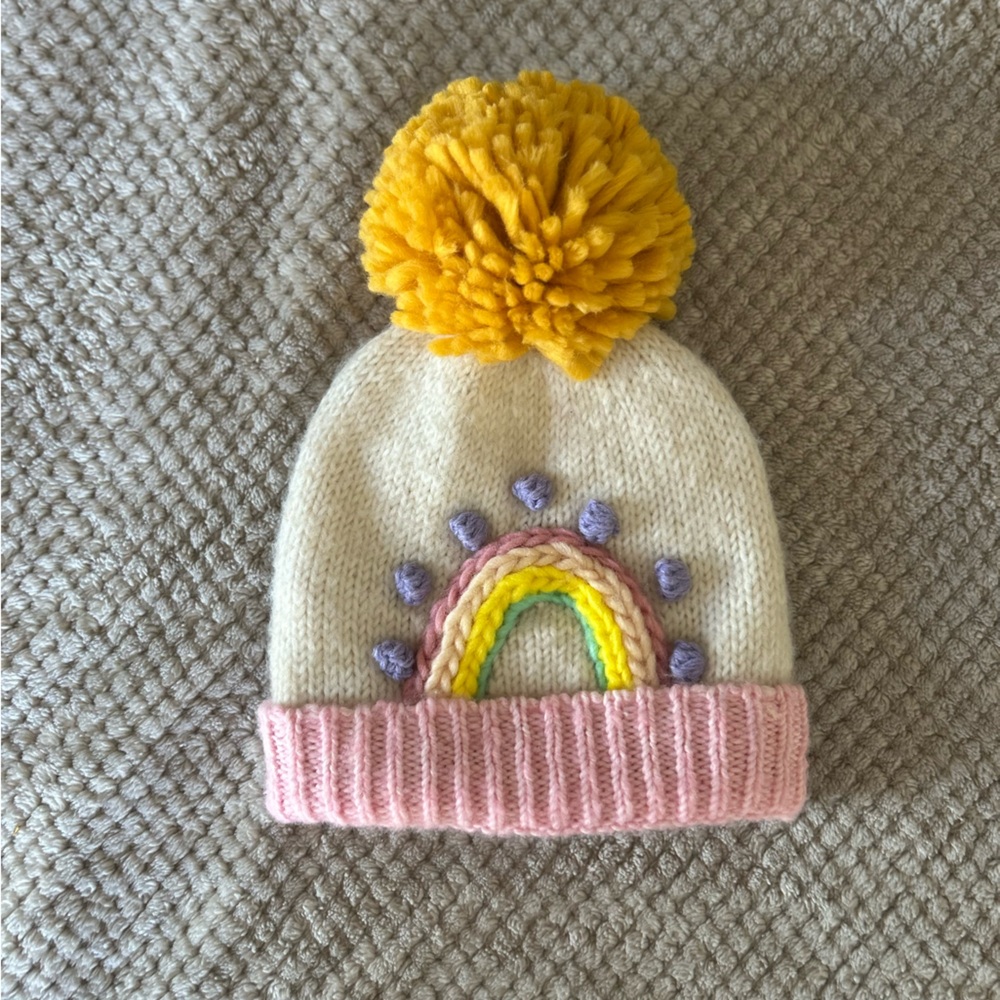 Baby/Toddler Girl Rainbow Winter Knitted Hat With PomPom